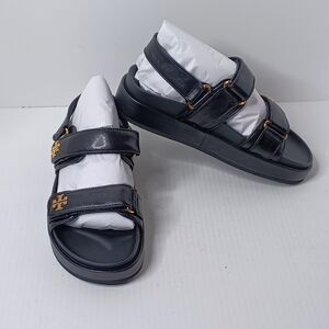 Tory Burch Platform Sandals Womens 8 Black Kira Sport Goat Leather Dust Bag